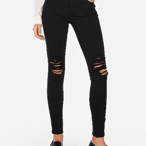 High Waisted Black Ripped Jean Leggings